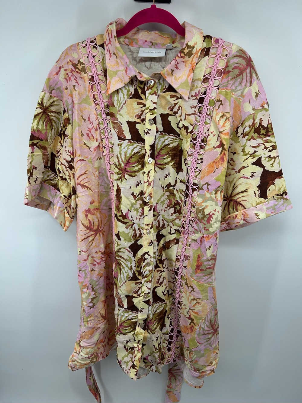 Floral Button-Up dress in Pink, Cream & Brown